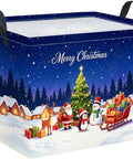 Heavy-Duty Rectangular Christmas Basket With Waterproof Polyester Canvas Storage Bin, decorated with festive winter scene.