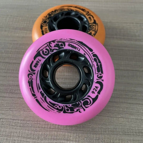 Inline Skate Replacement Wheels Set For 68 72 76 80mm Durometer 92A Outdoor Indoor Asphalt Formula Pink with black hub