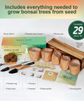 Five Pack Bonsai Tree Kit With Full Tools And Seed Packets Indoor Starter Kit In Wooden Box Easy Grow For Beginners A Chill Hobby Gift For Mom Men Women Plant Lovers This Christmas, showing contents like burlap pots and tools.