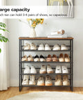 Five Tier Shoe Rack Organizer For Entryway With Adjustable Tilt And Feet Holds 16 Through 20 Pairs Rustic Brown And Black