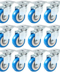 12 Pack Swivel Plate Caster Wheels With 50mm Plate Blue Polyurethane Wheels 360 Degree Swivel No Brake Smooth Silent Roll
