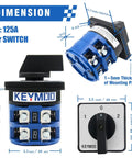 Heavy Duty 660V 125A Rotary Changeover Switch With Exterior IP65 Box 3 Poles 2 Phase 8 Terminals dimensions and features.