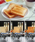 Stovetop Camping Toaster 4 Slice For Gas Stove with toasted bread, showcasing stainless steel rack and outdoor use.
