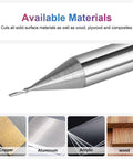 SpeTool O-flute spiral router bit with 1/4 in shank and 1/32 in cutting diameter, upcut solid carbide end mill (close-up)