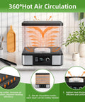 Straight Up Stainless Steel Food Dehydrator For Real Deal Jerky Drying And Heavy Duty Meat Dehydration With Seven Adjustable Trays And Smart Digital Timers Plus Easy Clean Design displaying 360° hot air circulation features.