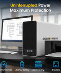 Rock-Solid Lithium UPS Backup Power Supply With LiFePO4 Battery, 1500VA/1000W, 8 Outlets, LCD Display on desk setup