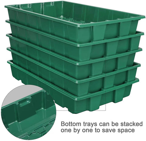 Stacked green trays from Seed Starter Tray 5 Pack Seedling Propagator Kit With Humidity Vented Domes And Base For Seed Starting