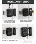 Installation steps for Gate Latch Slide Bolt Latches Lock, Safety Double Sided Hardware(Large Silvery) with screws and tools.