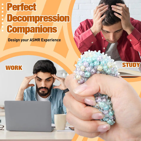DIY Stress Ball Making Kit With 12 Blank Silicone Balls Skins Beads Expansion Tool Vacuum Evacuating Device And Injectors For Dope Custom Squeeze Toys. Hand squeezing beaded stress ball.