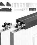Bypass Sliding Door Hardware Kit With 6 Ft Aluminum Dual Track System for Closet Doors, showing rollers and track components.