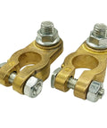 Beefy Brass Top Post Battery Terminal Connectors Set For Positive And Negative, Marine Car Boat RV Ready, Direct Fit Cable Ends