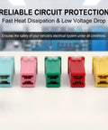 Colorful automotive cartridge fuses from Road Ready 30 Piece Automotive Cartridge Fuse Assortment Kit 20 To 60 Amp