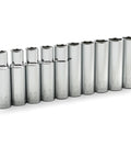 Half Inch Drive 6 Point Deep Metric Socket Set, 10-Piece, From 10mm to 19mm, Chamfered Openings For Easy Fastener Alignment displayed