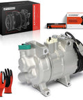 Heavy Duty AC Compressor With Clutch For Ram 1500 and 1500 Classic 2014 to 2023, silver compressor with gloves, installation manual.