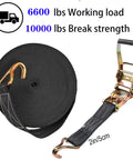 Two Pack Heavy Duty Ratchet Straps With 8000 Lbs Break Strength, 2 Inch By 40 Foot Black Tie Down Straps With Durable Double J Hooks