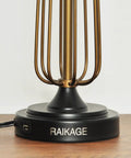 Close-up of bronze metal base with USB port of Retro Metal Bedside Lamps Set Of 2 With Touch Control And 3 Way Dimming, Beige Linen Shade.