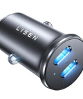 Dual USB C Car Charger 90W Fast Charge With 45W Per Port Across Two USB C Ports PD 3.0 QC 3.0 in metal socket design