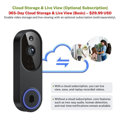 1080P Wireless Video Doorbell Camera For Outdoor Use And Smart Home Ready With AI Human Detection And Instant Alerts Night Vision