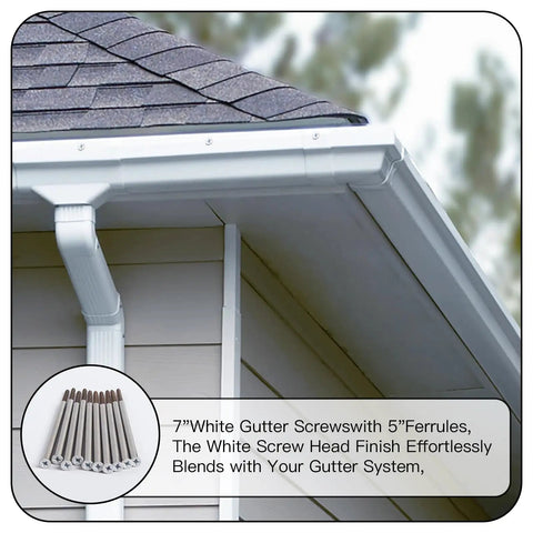 7 Inch Gutter Screws Kit With Stainless Steel Ferrule For 5 Inch Roof Gutters White 10 Pack Rain Gutter Nails And Spacers Installed