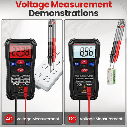Rechargeable Digital Multimeter Tester With Type-C Interface, 4000 Counts, Smart Readouts, AC/DC Voltage, LCD Display