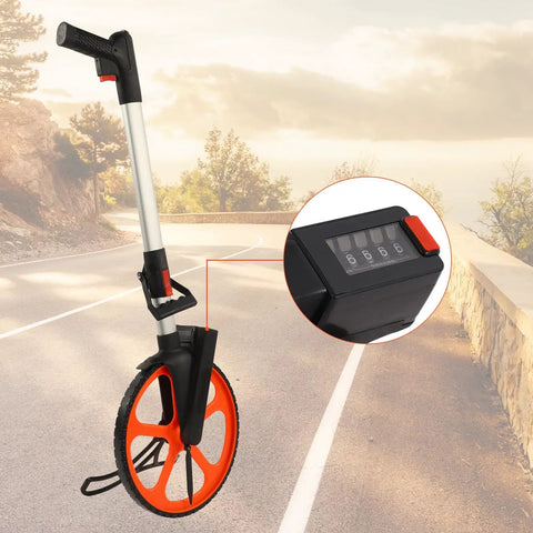 Yctze Measuring Wheel with Durable Handle for Land Survey, orange wheel, digital counter display, sturdy design.