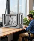 3D Printer Enclosure With Ventilation And LED, Dustproof Waterproof Large 600D Oxford Cloth Tent on office desk with man using laptop