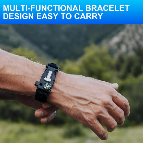 3 Pack Survival Bracelet Set With Compass, Whistle, And Magnesium Fire Starter For Camping And Hiking on wrist outdoors