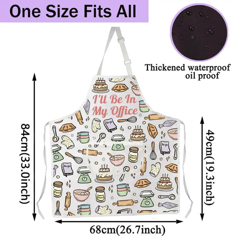 Funny Cooking Pastry Chef Apron With Pockets For Kitchen Lovers I Will Be In My Office Baking Apron, waterproof design, 84x68 cm.