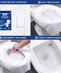 Instructional guide for Flushable Toilet Seat Covers Disposable 100 Pcs Pack XL Size Travel Essential with step-by-step usage.