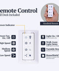 Handheld remote with wall dock for Industrial 52 Inch LED Ceiling Fan With Remote Light Kit, Dual Mounting, Reversible Motor