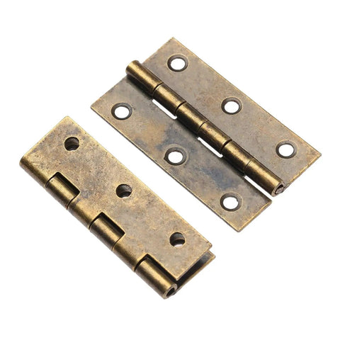 2 Pack Antique Bronze Butt Hinges Straight Up Premium Vintage Decorative Hardware For Cabinet Drawer Doors Jewelry Box Wood Storage Hella Sturdy Smooth Installation Easy Setup, showing detailed metal design.