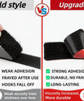 Comparison of old vs upgraded heavy duty hook and loop strips with adhesive backing, highlighting adhesion and durability improvements
