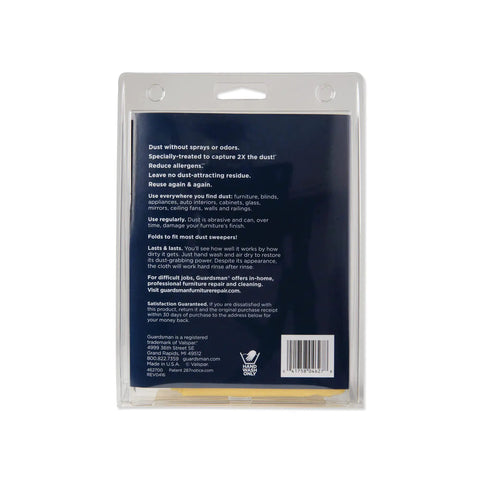 Game Changer Pre Treated Wood Furniture Dusting Cloths Pack Of Five Lint Free Wipes back of packaging showing usage instructions.
