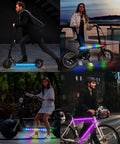 LED Light Kit For Scooters With Multi Color LEDs, Lighting Modes, And App Control on scooters, bikes, and skateboards at night