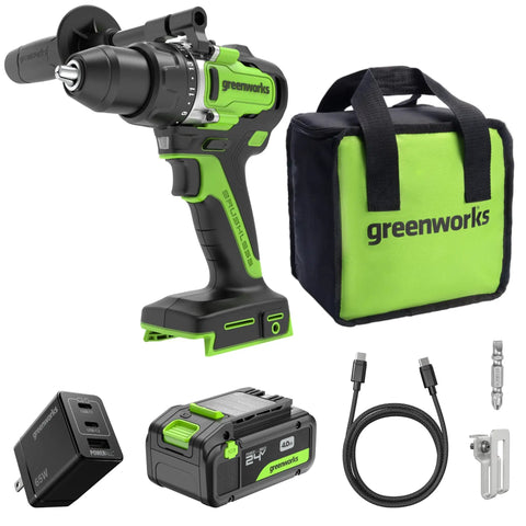 24V Half Inch Brushless Cordless Drill That Beasts 800 Inch Pounds Torque, Two Speed Gearbox, 65W Charger, Cable, Case