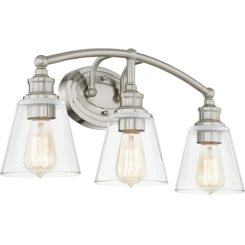 Sottile Vanity Light In Brushed Nickel Three Light Bar For Bathrooms Dimmable With Dimming Compatible Bulbs Three 100W Bulbs Required