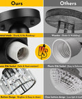 Comparison of metal and wooden fixture with E26 sockets and open bottom design for Semi Flush Mount Crystal Ceiling Light Fixture With Black Metal Cage, Farmhouse Chandelier Vibe, E26 Base, Low-Profile Close-To-Ceiling Lamp For Kitchen, Bedroom, Hallway, Bathroom, Entryway Decor.