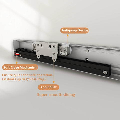 Concealed Barn Door Hardware Kit With Soft Close Mechanism And Hidden Track, Wall Mounted Invisible Sliding Door System Detail