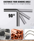 Ratcheting Pipe Bender Kit With 7 Dies And Cutter For 1 Quarter To 7 Eighths Inch Tubes showing 90-degree tubing bend angles