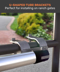 U-Shaped Tube Brackets for Heavy Hitter Single Swing Gate Opener, suitable for ranch gate installation.