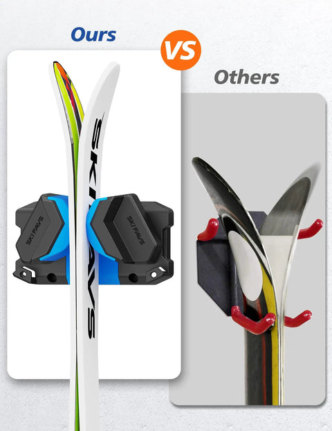 Durable Ski Wall Rack with Nonslip Rubber Grips compares secure storage of skis with traditional racks.