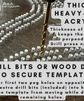 Level Up Your DIY Woodworking Setup With This Heavy Duty Acrylic Cribbage Board Template Jig showing drill bit aligned with holes.