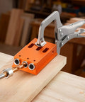 Pocket Hole Jig Kit Adjustable From Half Inch To One And A Half Inch With Case Pro Grade C Clamp for woodworking on a plank