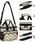 Insulated Picnic Backpack Lunch Bag For Women And Men, Green Purple Design, showing features like metal zipper and adjustable strap.
