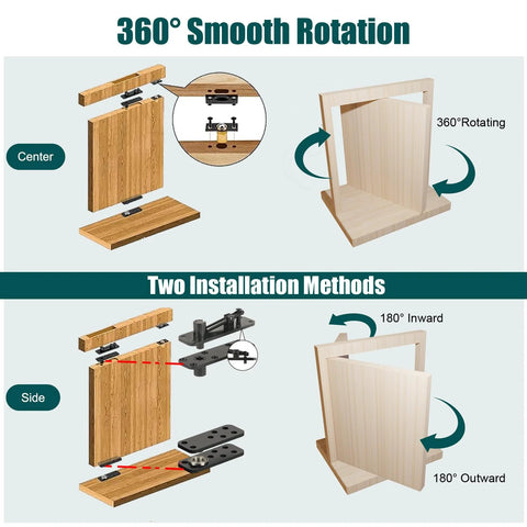 Heavy Duty Hidden Door Pivot Hinge For 360 Degree Rotation, 573 Lb Load Bearing, Stainless Steel Concealed Door Hardware By Tuykay diagram