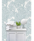 Premium Neutral Tropical Textured Vinyl Wallpaper Hella Durable Commercial Grade Wallcovering Custom Printed Paste Finish Smooth Leather Texture For Home Refresh with folded towels and decor.