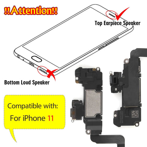 Diagram showing iPhone 11 earpiece speaker replacement kit with proximity sensor flex cable.