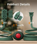 Foot Pedal Switch Extension Cord With On Off Switch, 3 Outlets, 10 Foot Length showing product dimensions and close-up details.