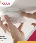 All-In-One Smoke And Carbon Monoxide Detector With Voice Alerts, Battery Backup, Hardwired 120V Interconnectable System, LED Indicator Lights, Easy Mounting, 4-Pack tamper-resistant lock installation on ceiling