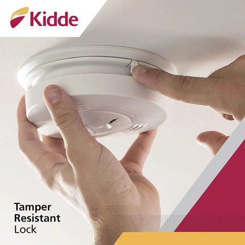 All-In-One Smoke And Carbon Monoxide Detector With Voice Alerts, Battery Backup, Hardwired 120V Interconnectable System, LED Indicator Lights, Easy Mounting, 4-Pack tamper-resistant lock installation on ceiling